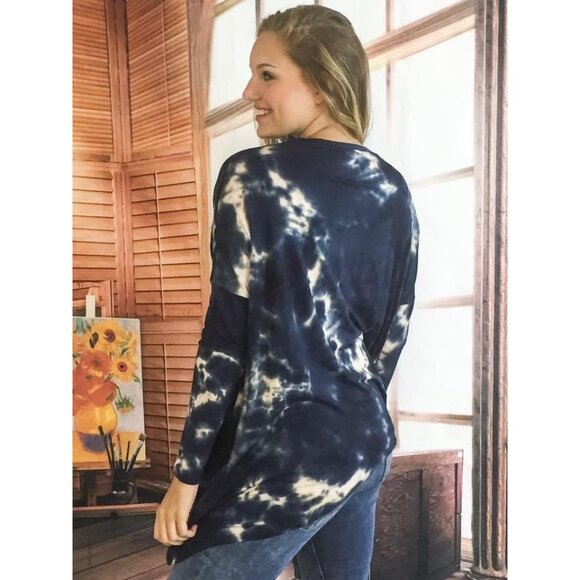 NWT Blue Tie Dye Open Front Draped Jersey Cardigan| Ethereal Grunge Boho Coastal - Picture 11 of 13